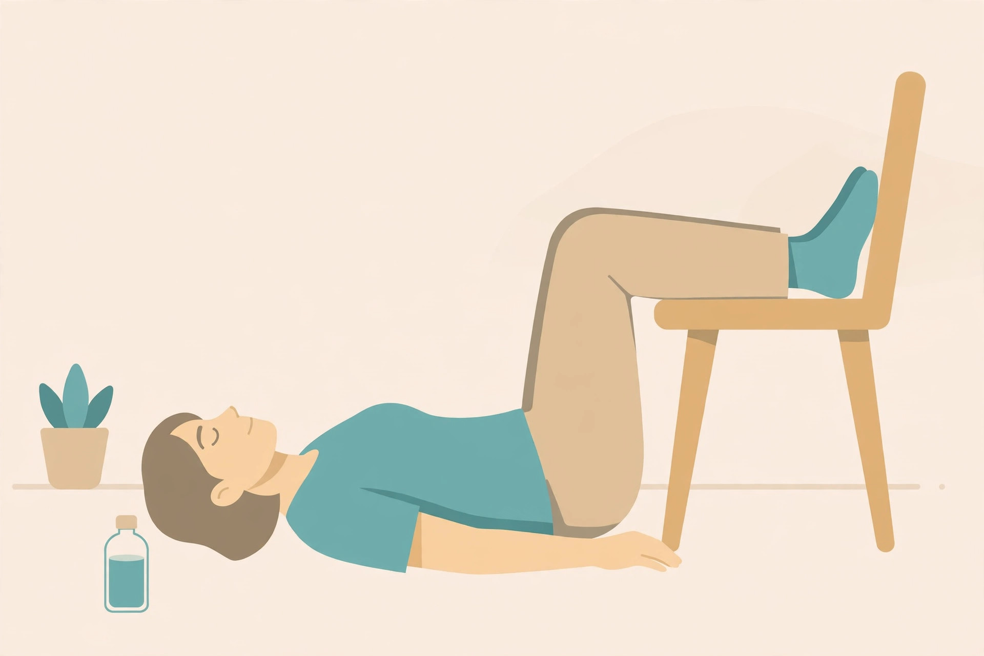 Illustration: lying flat with legs raised on a chair seat to recover from fainting