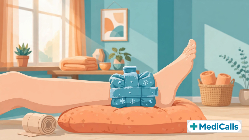 Sprained ankle first aid — the RICE method: rest, ice, compress and elevate