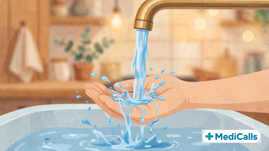 Burn first aid illustrated guide: cool hand burn under running water for 20 minutes, cover loosely