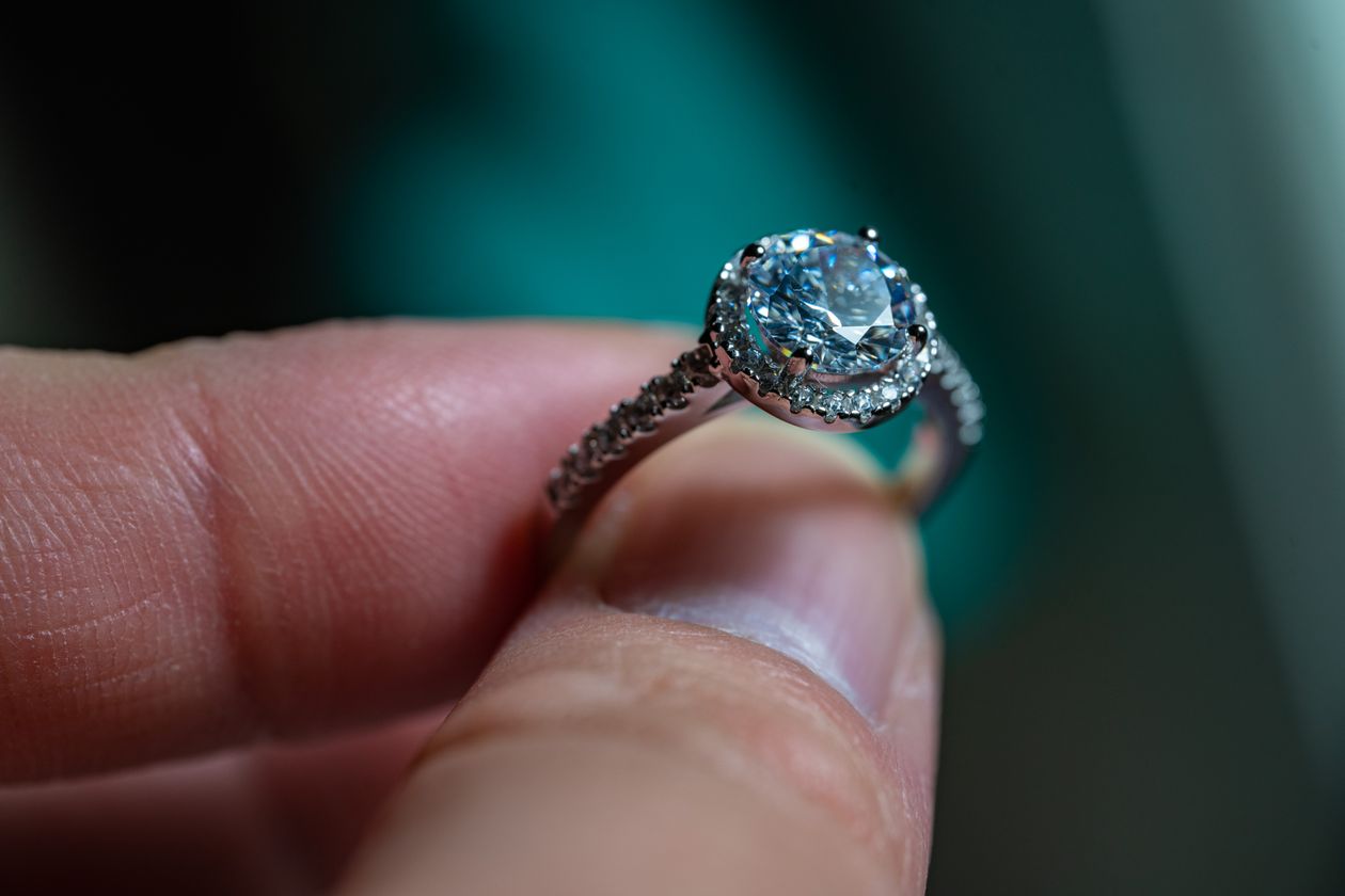 Close-up of a ring on a finger — if the finger changes colour or goes numb, stop and get urgent help